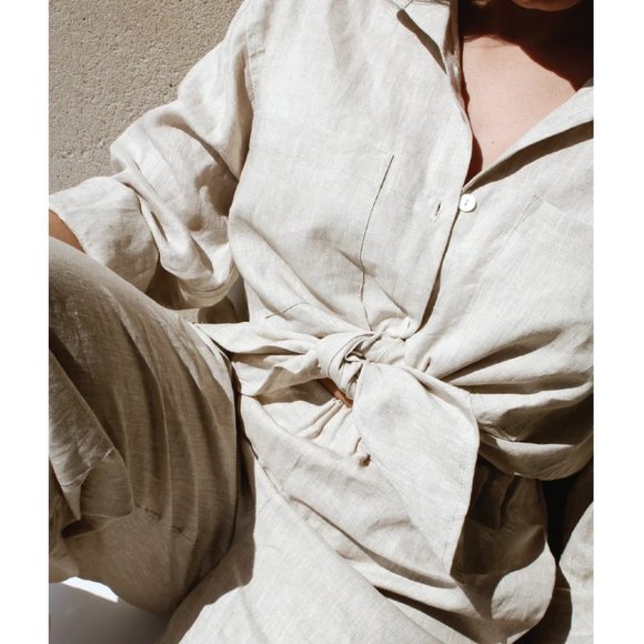 Frankie on Friday Joey Button Down Linen Blouse / Large / Flax Oversized - Picture 1 of 11